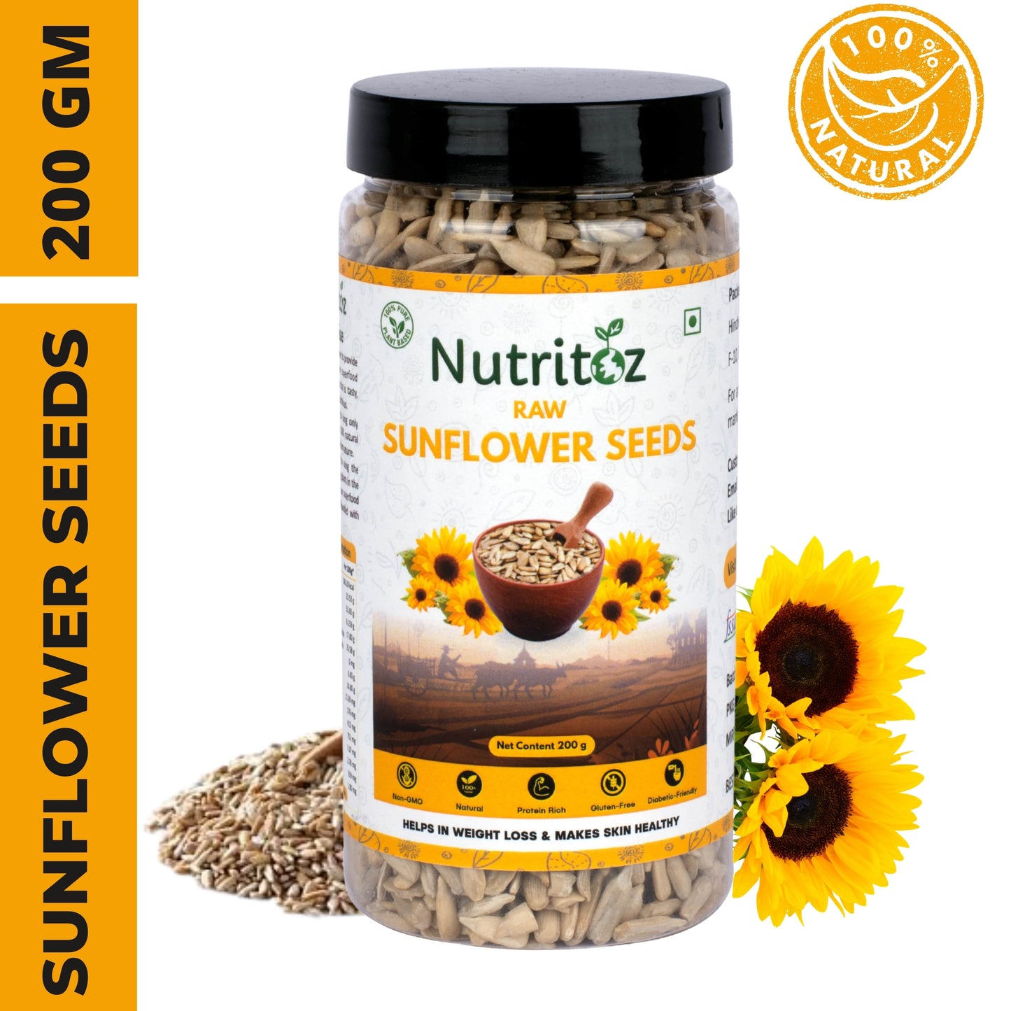 Nutritoz Raw Flax Seeds, Pumpkin Seeds, Sunflower Seeds Combo Loaded with Omega-3, Zinc, Fiber, Calcium, Protein for weight loss, Healthy Heart and Immunity seed for Eating (600 g, Pack of 3)