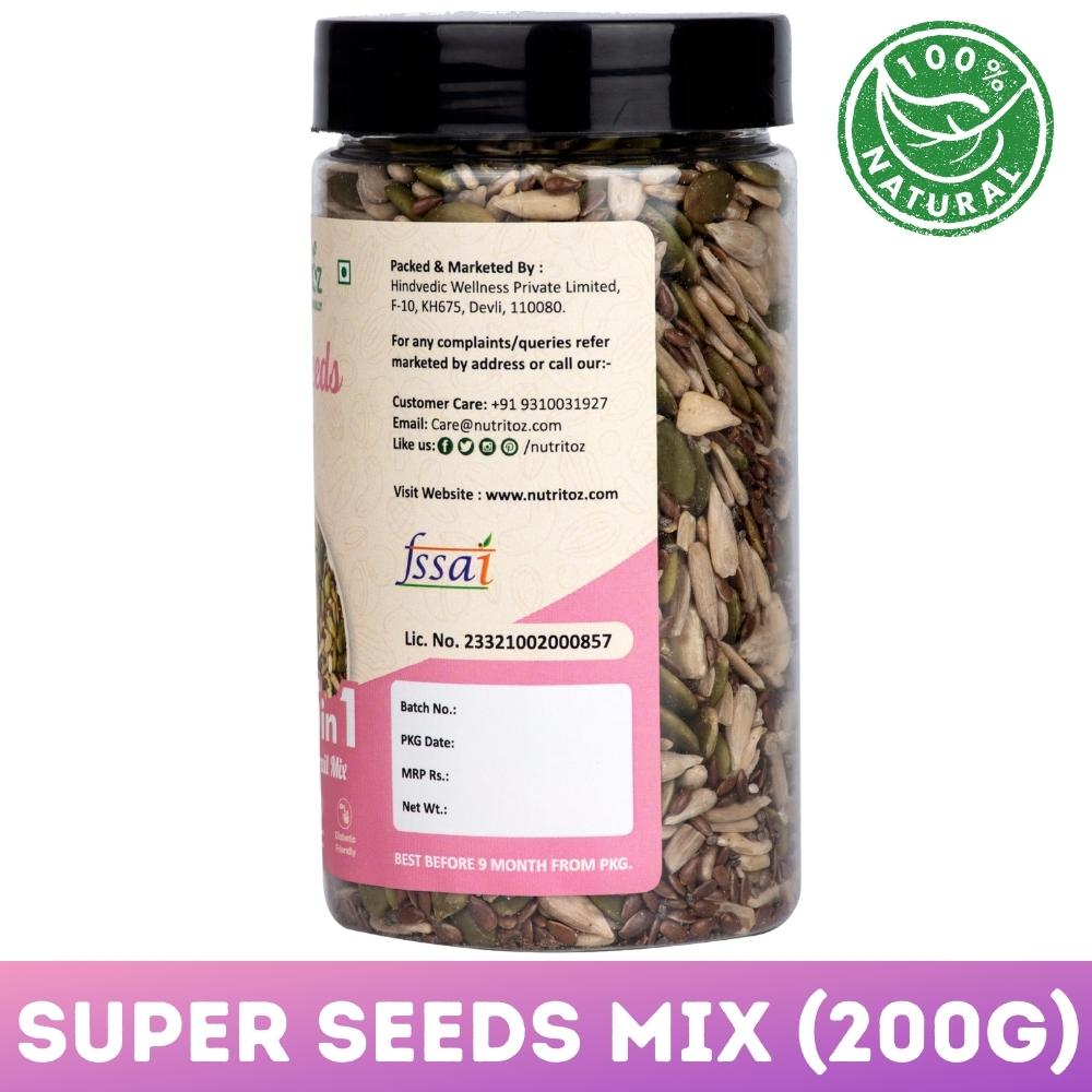 Nutritoz Premium 5 in 1 Super Seeds Mix Packed with Chia, Flax, Pumpkin, Sunflower & Watermelon Seeds| Nutrient Rich Protein, Fiber, Omega-3, Calcium, Iron and Antioxidants for Weightloss & Active Lifestyle.