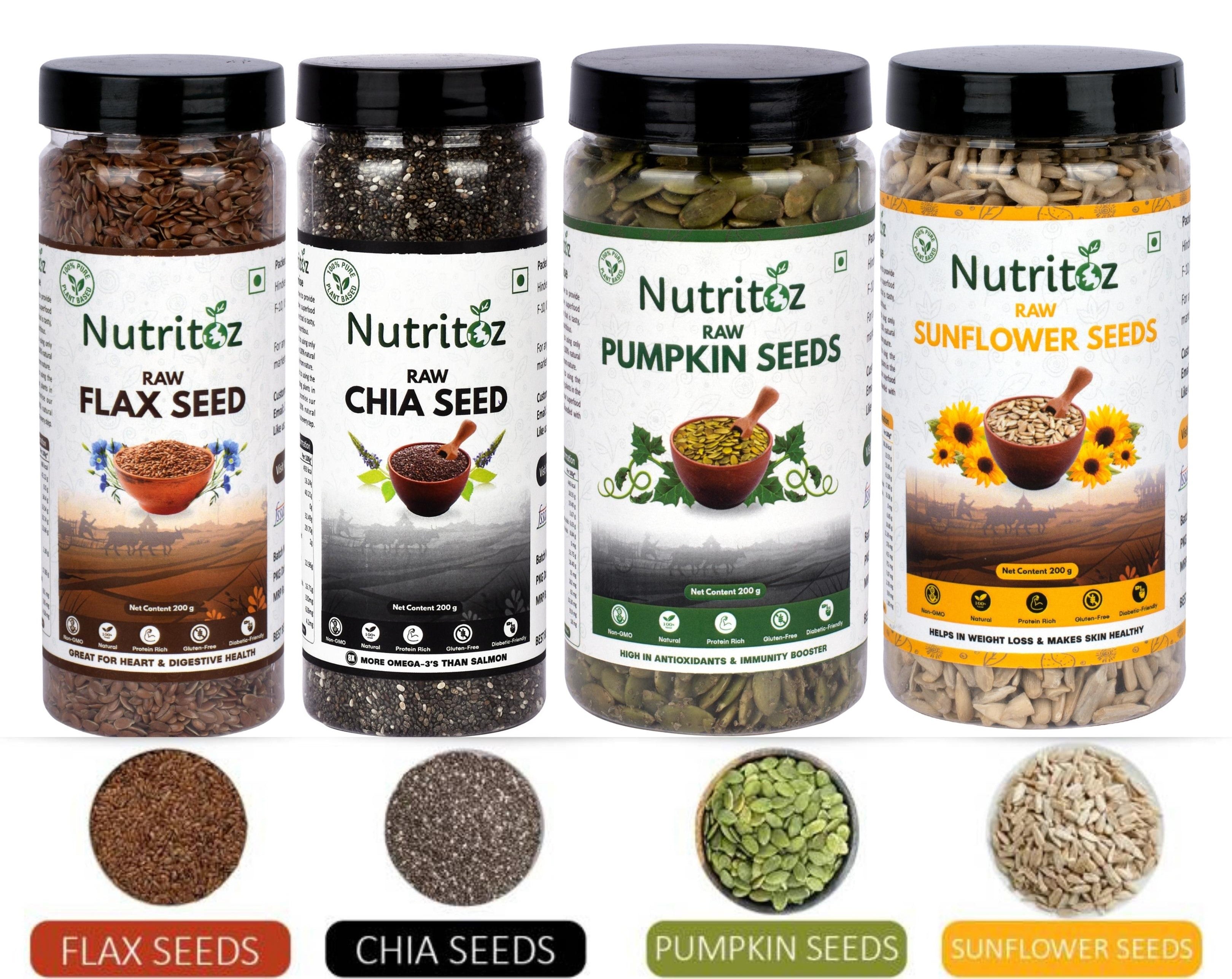 Nutritoz Raw Chia Seeds Flax Pumpkin Seeds Sunflower Seeds Combo nutritoz-raw-chia-seeds-flax-pumpkin-seeds-sunflower-seeds-combo