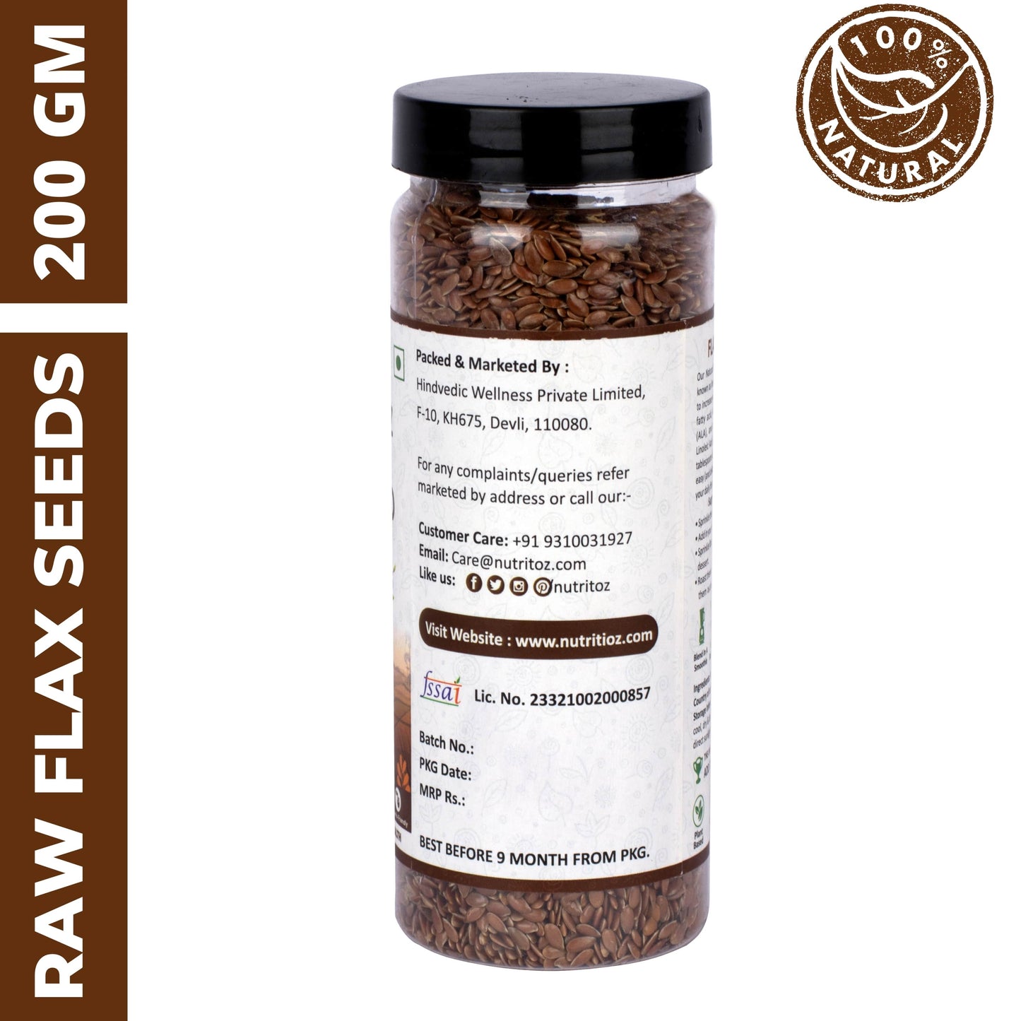 Nutritoz Natural Raw Flax Seeds naturally rich in Omega-3, Fiber, Calcium, Helps in Weight Loss or Management and Stronger Bones