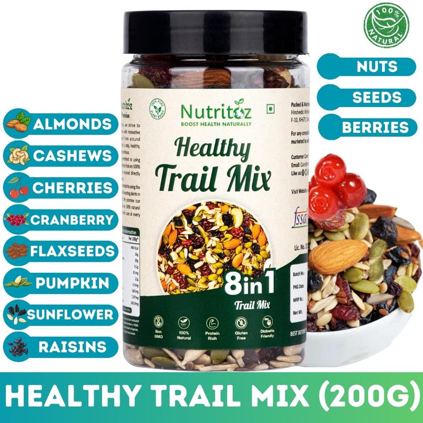 Nutritoz Premium 8 in 1 Healthy Trail Mix with Nuts, Seeds & Berries
