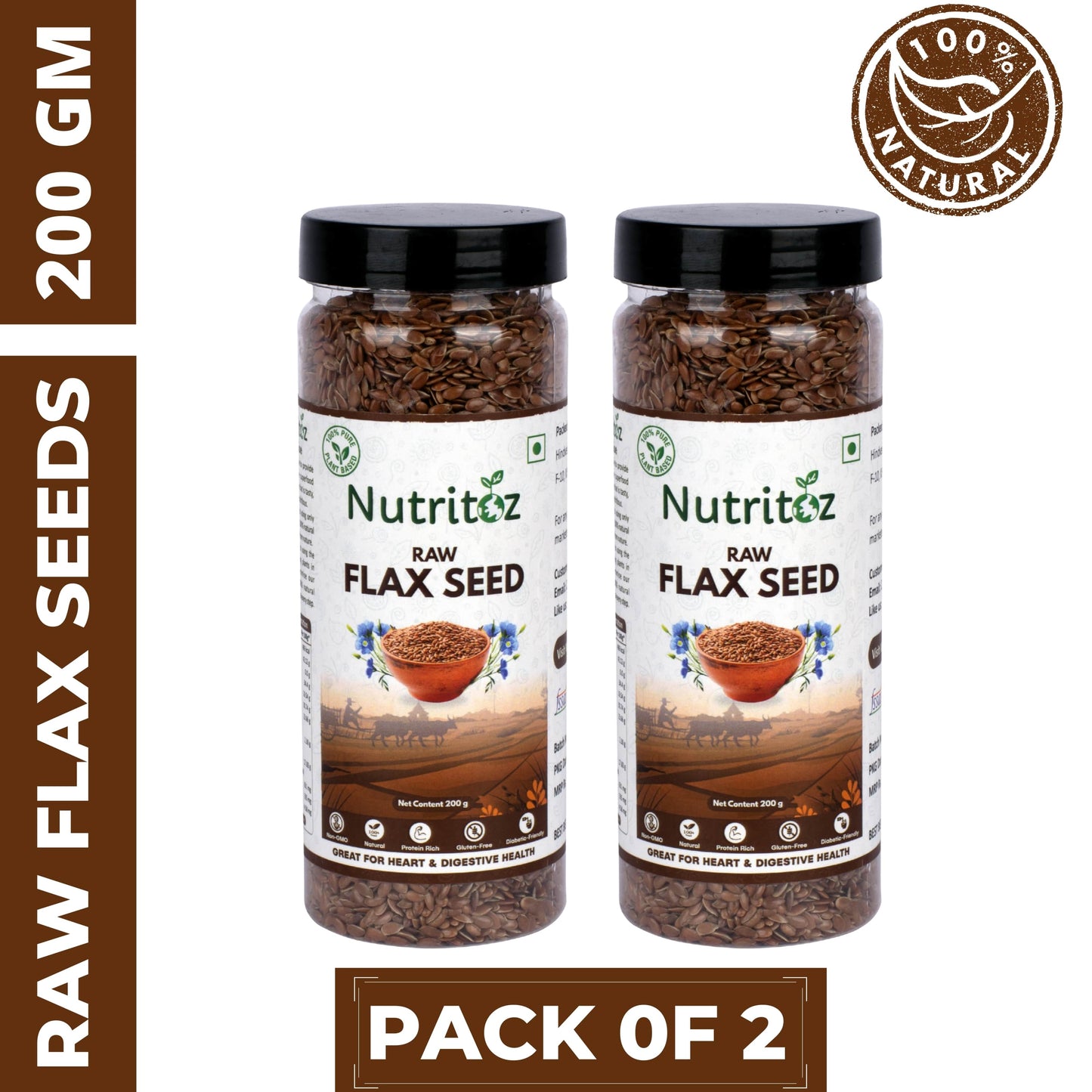 Nutritoz Natural Raw Flax Seeds naturally rich in Omega-3, Fiber, Calcium, Helps in Weight Loss or Management and Stronger Bones