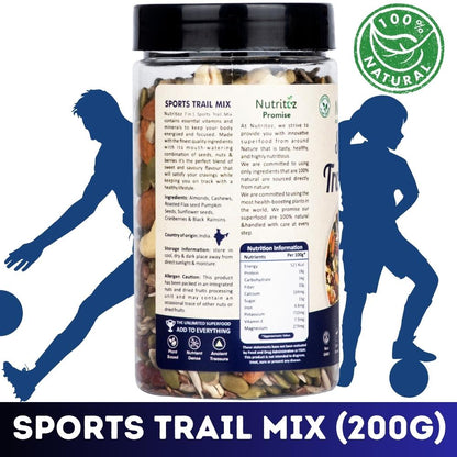 Nutritoz Premium 7 in 1 Sports Trail Mix with Almonds, Cashews, Sunflower, Pumpkin, Flax Seeds, Cranberries & Black Raisins with Protein, Fiber, Omega-3 for Energy, Weight Management & Healthy Lifestyle