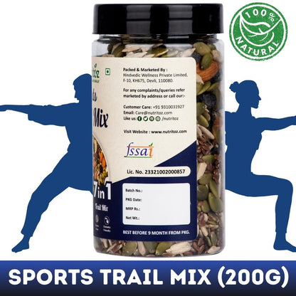 Nutritoz Premium 7 in 1 Sports Trail Mix with Almonds, Cashews, Sunflower, Pumpkin, Flax Seeds, Cranberries & Black Raisins with Protein, Fiber, Omega-3 for Energy, Weight Management & Healthy Lifestyle