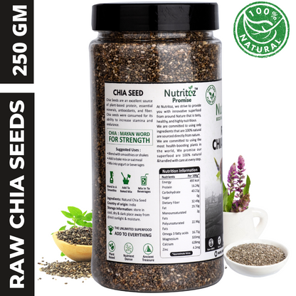 Nutritoz Natural Raw Chia Seeds For Weight Loss With Omega 3, Fiber, Zinc and Calcium Rich