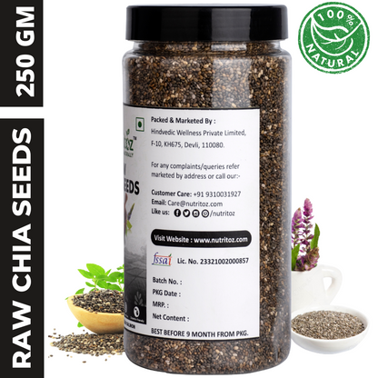 Nutritoz Natural Raw Chia Seeds For Weight Loss With Omega 3, Fiber, Zinc and Calcium Rich