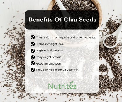 Nutritoz Natural Raw Chia Seeds For Weight Loss With Omega 3, Fiber, Zinc and Calcium Rich