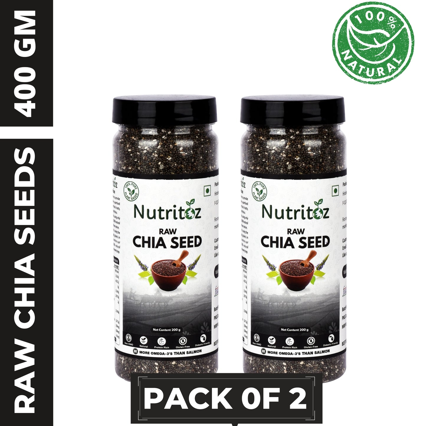 Nutritoz Natural Raw Chia Seeds For Weight Loss With Omega 3, Fiber, Calcium And Zinc