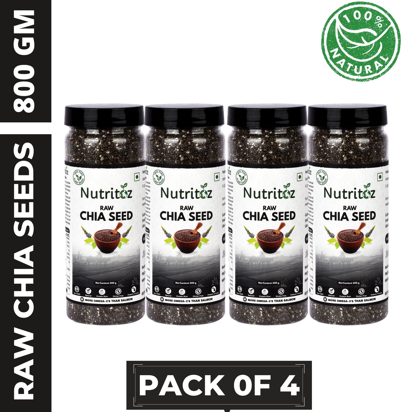 Nutritoz Natural Raw Chia Seeds For Weight Loss With Omega 3, Fiber, Calcium And Zinc