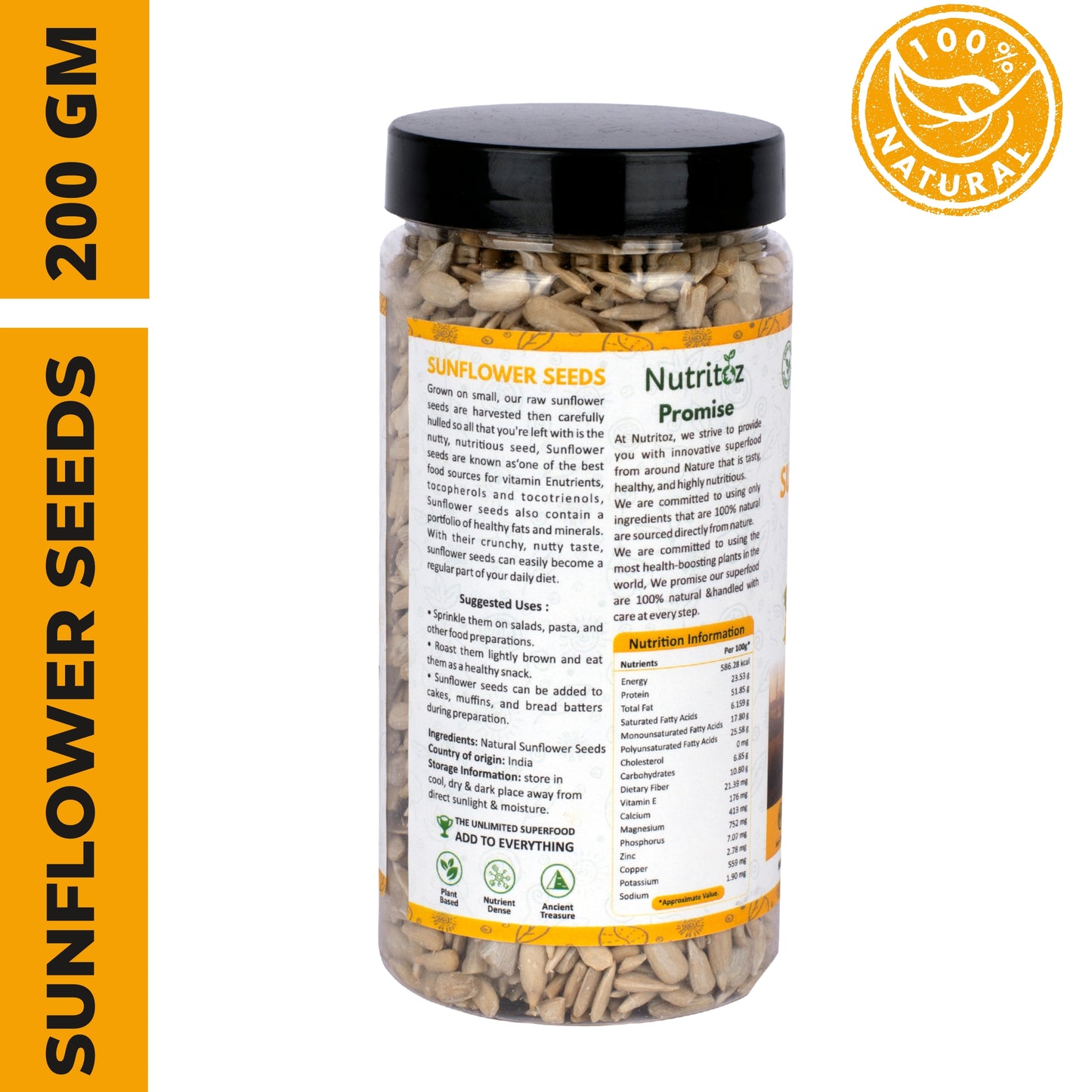 Nutritoz Raw Sunflower Seeds for Eating, Rich in Proteins, Fiber, Calcium, Magnesium and Zinc with many other Health Benefits