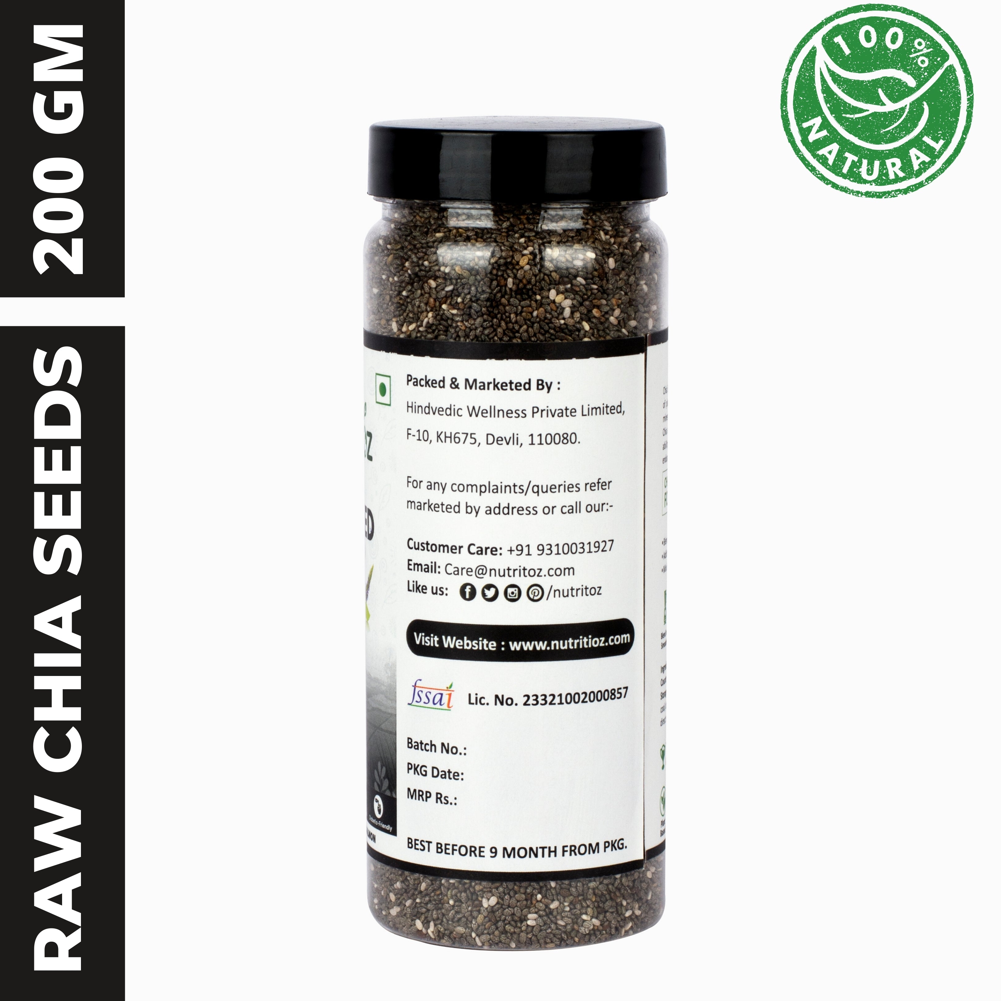 Nutritoz Natural Raw Chia Seeds For Weight Loss With Omega 3 Fiber Calcium And Zinc